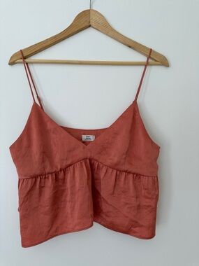 Little Moon Coral Spaghetti Strap Peplum Cami Medium